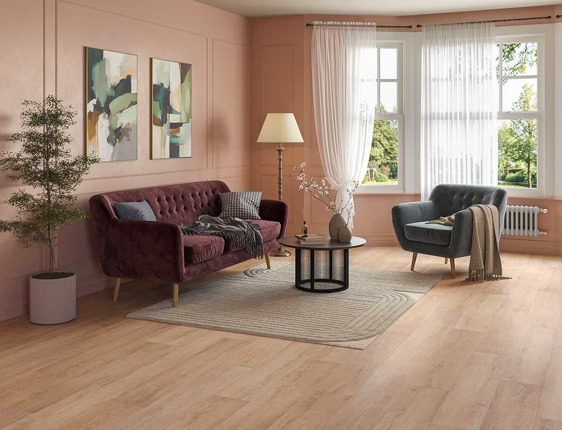 Morning Breeze - Beige Brown Oak Straight Plank LVT roomset