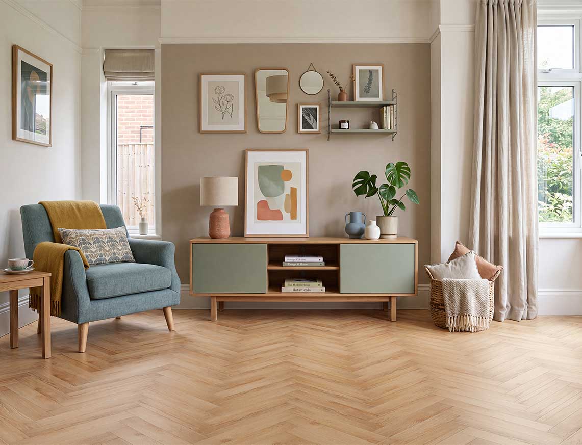 Sunny Side Up - Golden Oak Herringbone LVT roomset