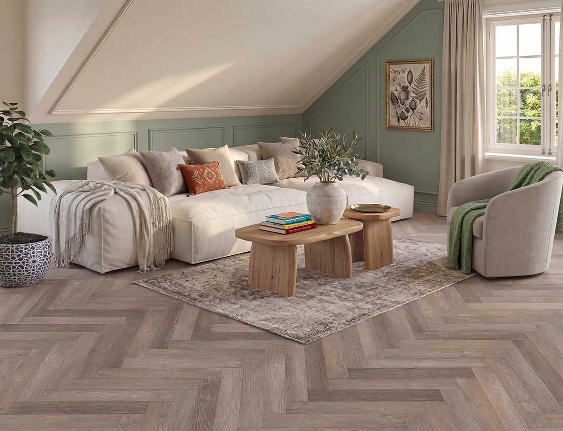 Overnight Oats - Ash Brown Oak Herringbone LVT roomset
