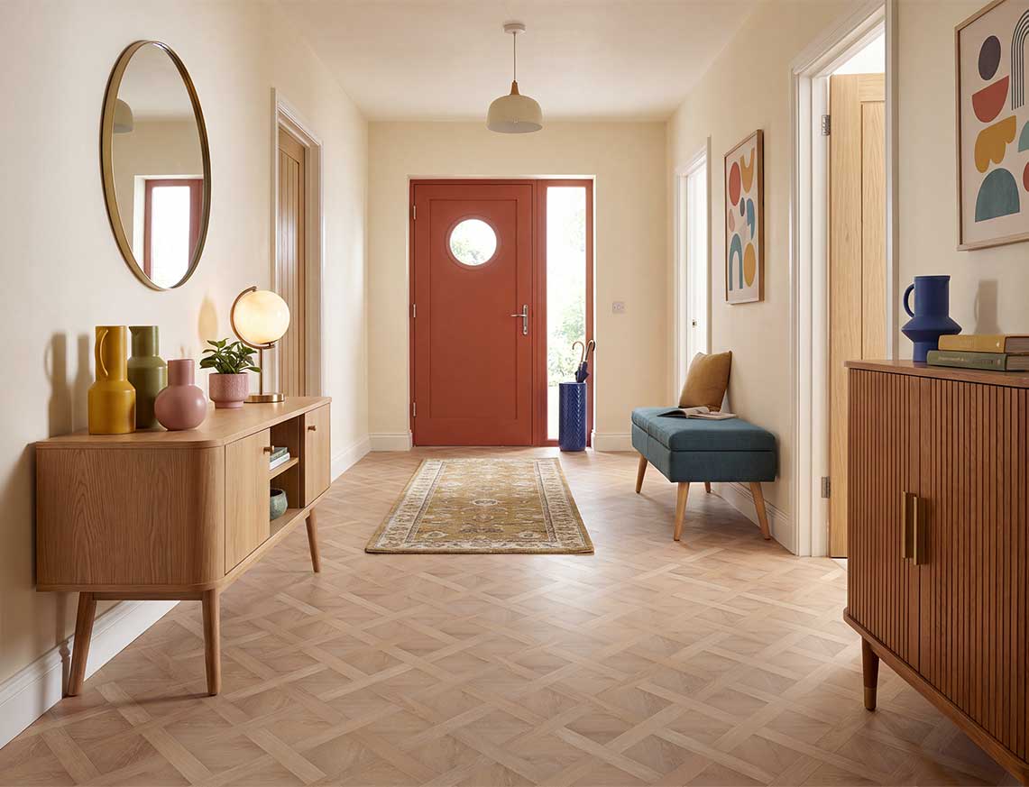 Daydream - Beige Brown Oak Basket Weave LVT roomset