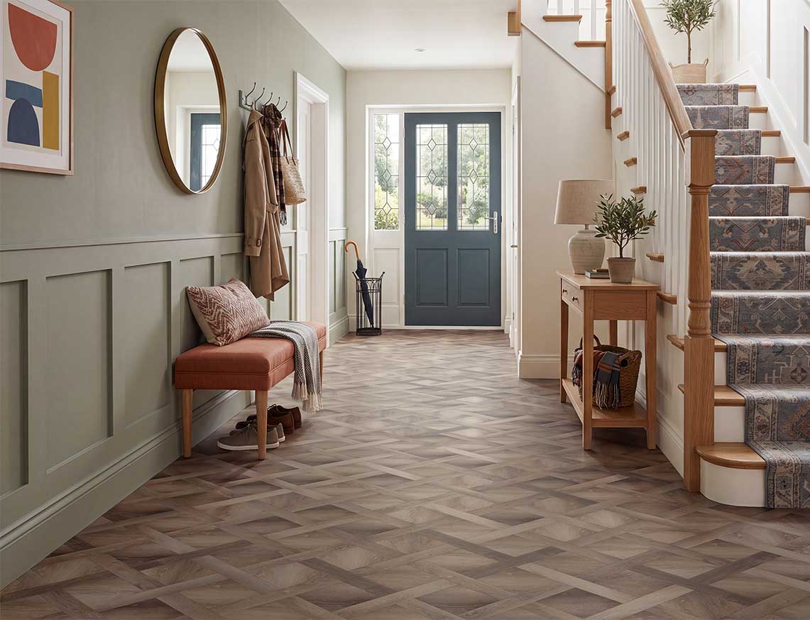 Last Chapter - Ash Brown Oak Basket Weave LVT roomset
