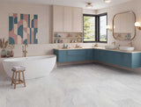 Snowfall - Marbled White Stone Tile LVT roomset