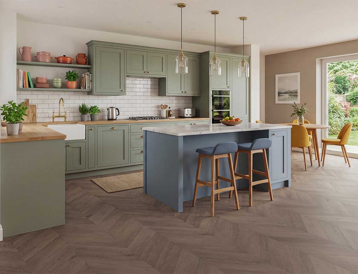 Hot Cocoa - Classic Brown Oak Chevron LVT roomset