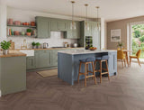 Hot Cocoa - Classic Brown Oak Chevron LVT roomset