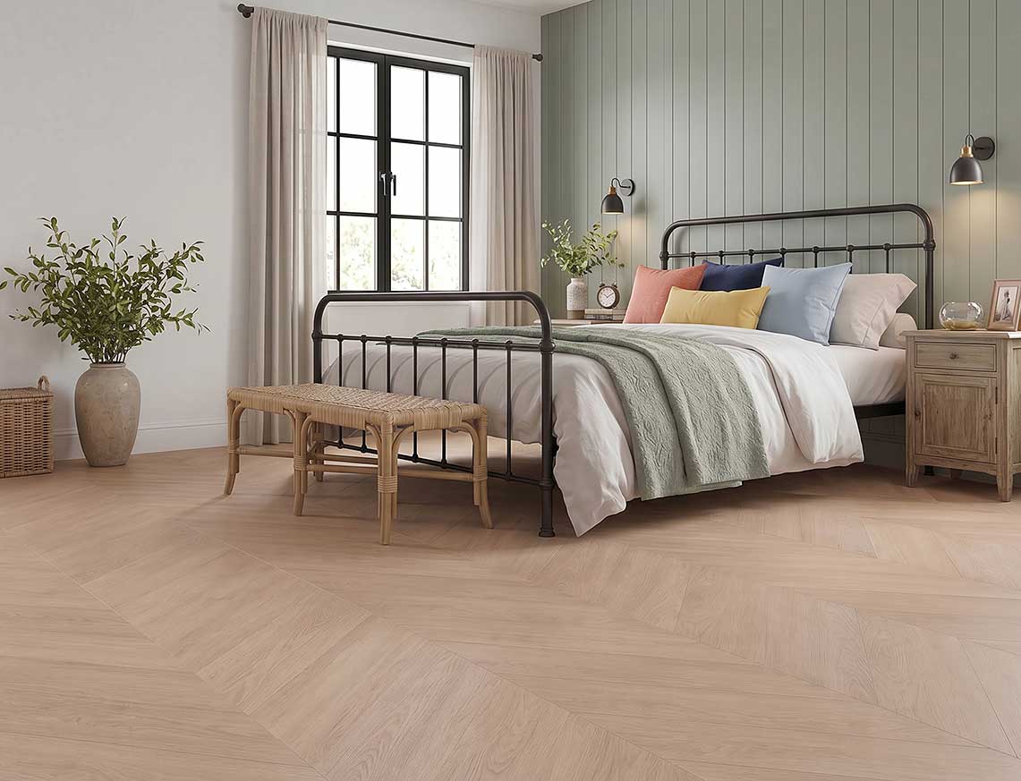 Midsummer Eve - Warm Neutral Oak Chevron LVT roomset