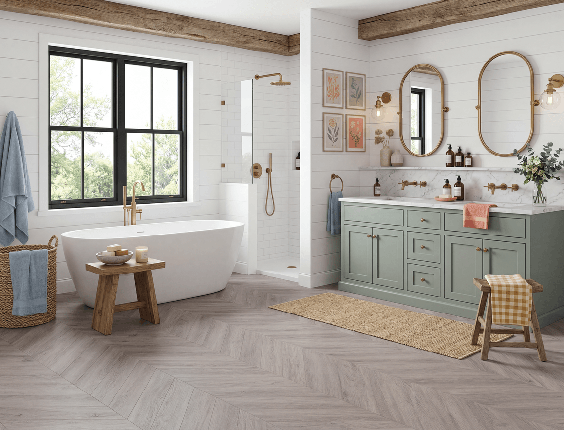 Baby Steps - Vintage Grey Oak Chevron LVT roomset