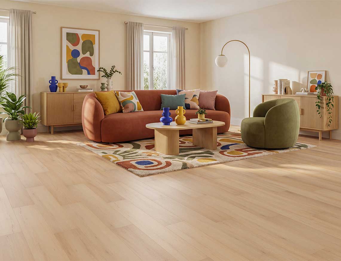 Friday Feeling - Soft Natural Oak Straight Plank LVT roomset