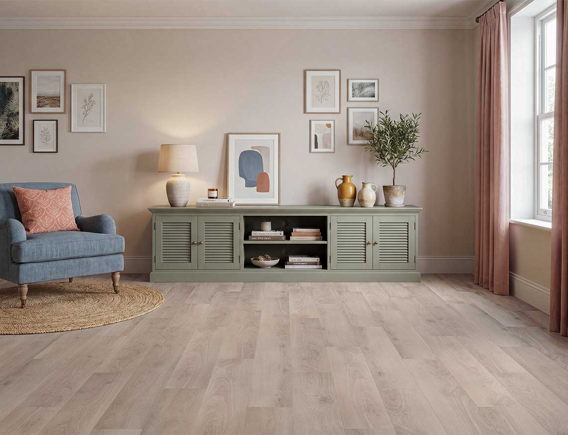 Slept In - Pale Grey Oak Straight Plank LVT roomset